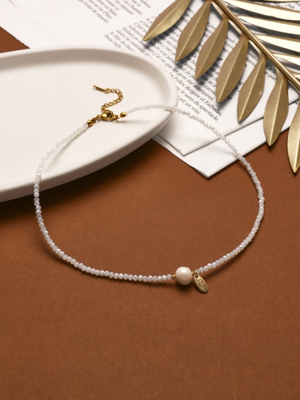 Чокер «Жемчуг» речной, бусина №4, цвет белый в золоте, 35 см