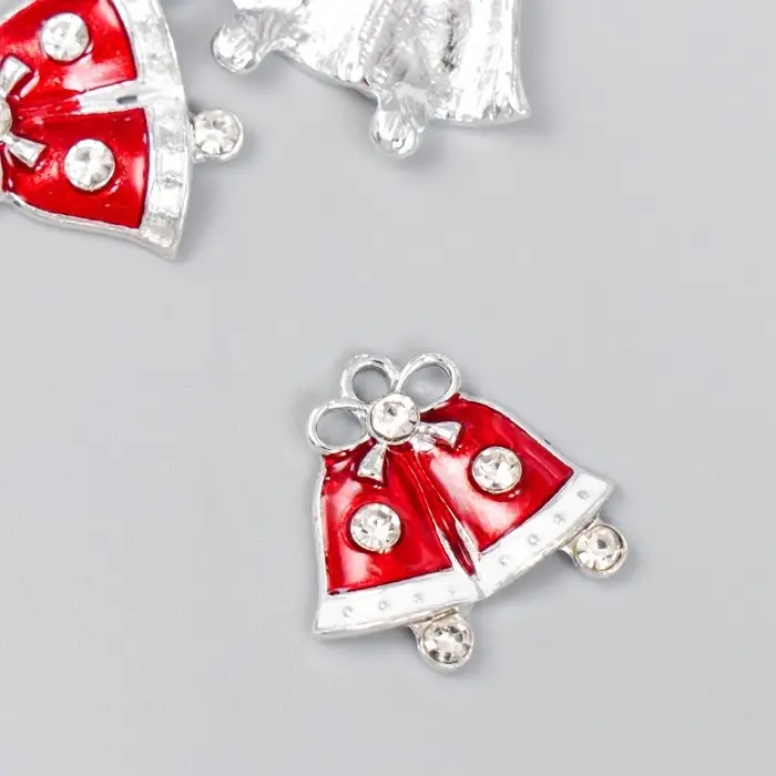 Декор для творчества металл, эмаль, страза Декор для творчества металл, эмаль, страза "Колокольчики новогодние" 2х2,2 см