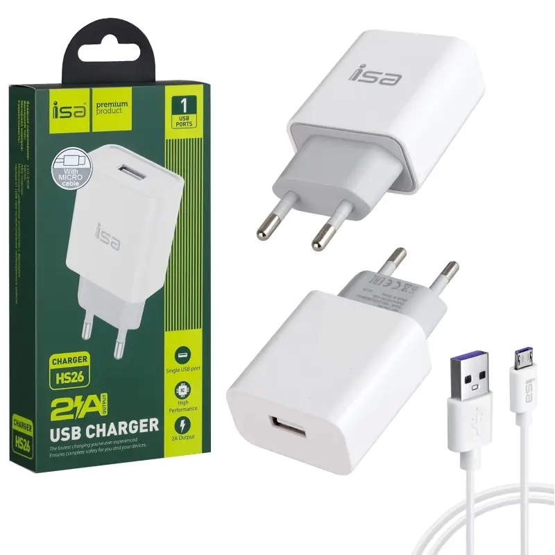СЗУ HS26 USB на MicroUSB + 2.4A ISA белое СЗУ HS26 USB на MicroUSB + 2.4A ISA белое