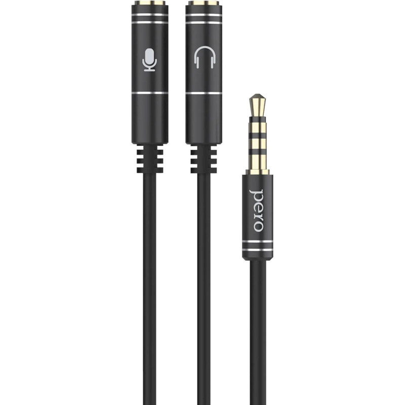 Разветвитель аудио PERO AD08 PREMIUM AUX SPLITTER MIC + SPEAK, черный