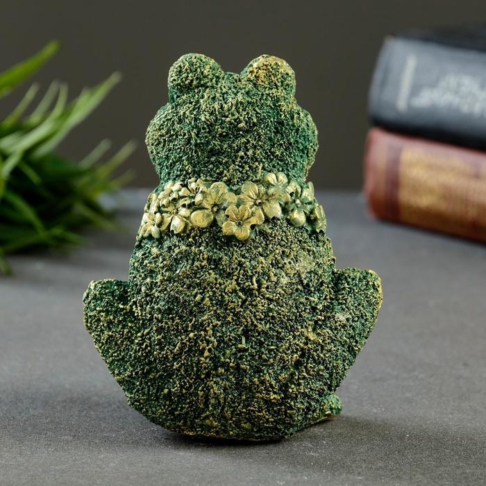 Фигура Фигура "Лягушка из цветов" зеленая с позолотой, 12х9х8см,