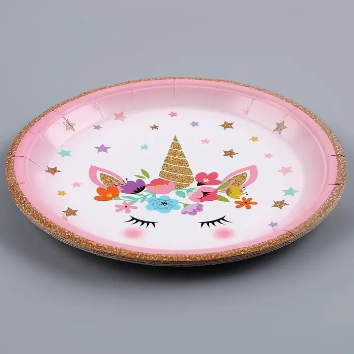 Тарелка бумажная «Единорожка», со звёздами, в наборе 6 шт.
