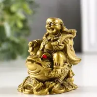 Нэцкэ фигурка &laquo;Хотей на жабе&raquo;, под бронзу