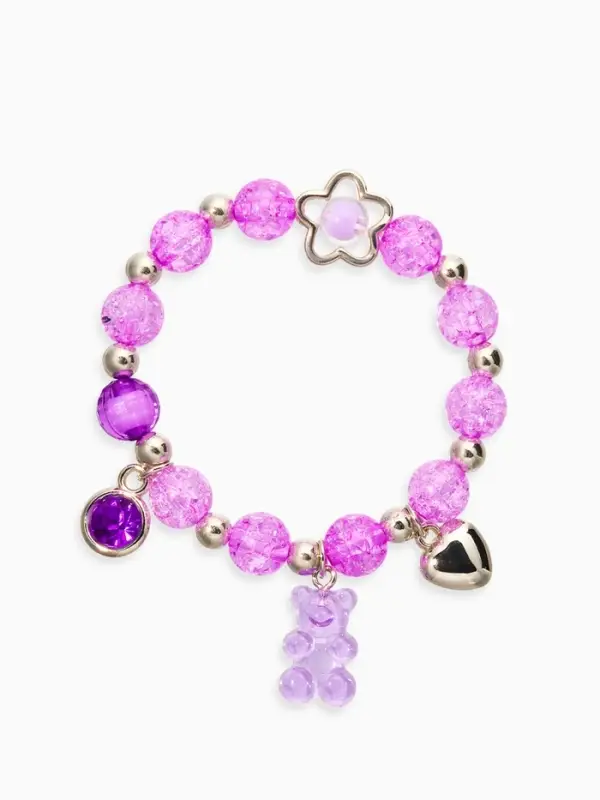 Браслет детский &laquo;Выбражулька&raquo; мармеладный мишка, сердце, d=6 см. сиреневый в серебре