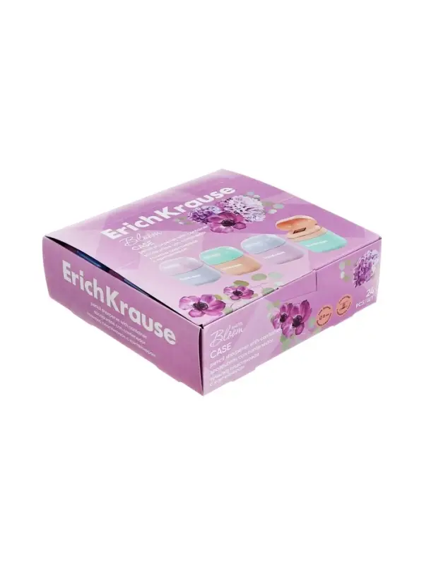 Точилка 1 отверстие с контейнером ErichKrause Case, Pastel Bloom, пластик, в дисплеи, микс