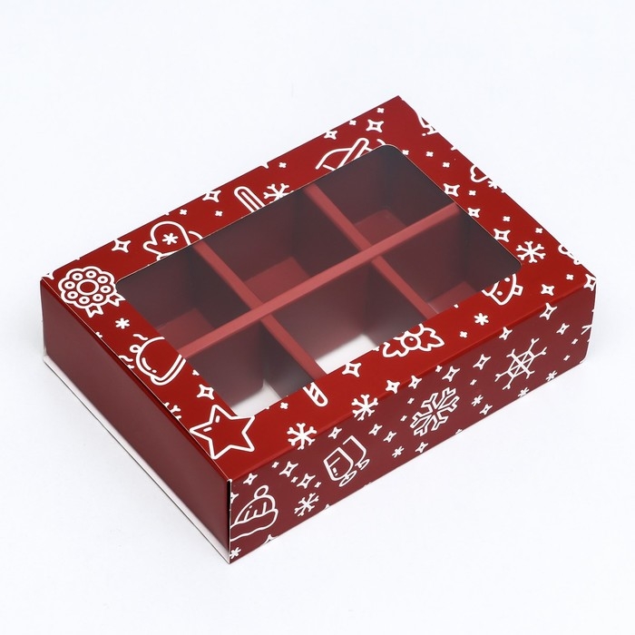 Новый год. Коробка под 6 конфет Новый год. Коробка под 6 конфет "Праздничное настроение", 13,7 х 9,8 х 3,8 см, кондитерская упаковка