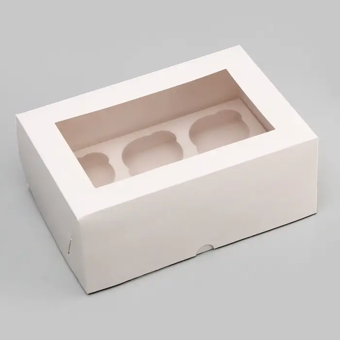 Коробка для 6 капкейков с окном, белая, 25&times;17&times;10 см
