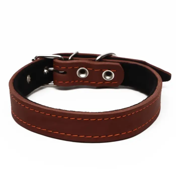 Ошейник, 56&times;2.5 см, ОШ 35-45 см, на синтепоне, кожа, коричневый