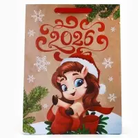 Пакет крафтовый подарочный «С Новым годом», L 31×40×11.5 см