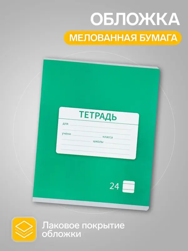 Тетради 10 штук, 24 листа в линию &laquo;Однотонная&raquo;, обложка мелованная бумага, ВД-лак, блок №2, белизна 75%