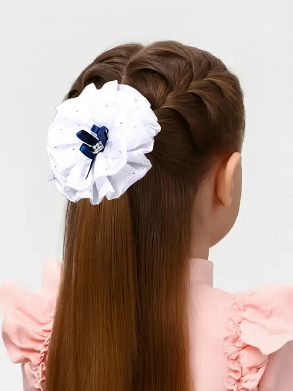 Бант для волос на резинке &laquo;Школьница&raquo;, капельки синий бант, d=11 см, сине-белый