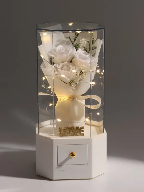 Шкатулка декоративная &laquo;Роза Love&raquo;, с подсветкой, 3хААА,, LN1445, 10&times;10&times;20.5 см, белая
