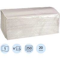 Полотенца бумажные д/дисп V-слож 1сл сер вторич 250л 20пач/уп_СПБКЗН