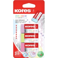 Ластик Kores 40x21x10мм 3 шт/уп, пастельный KE-30, блистер 40315