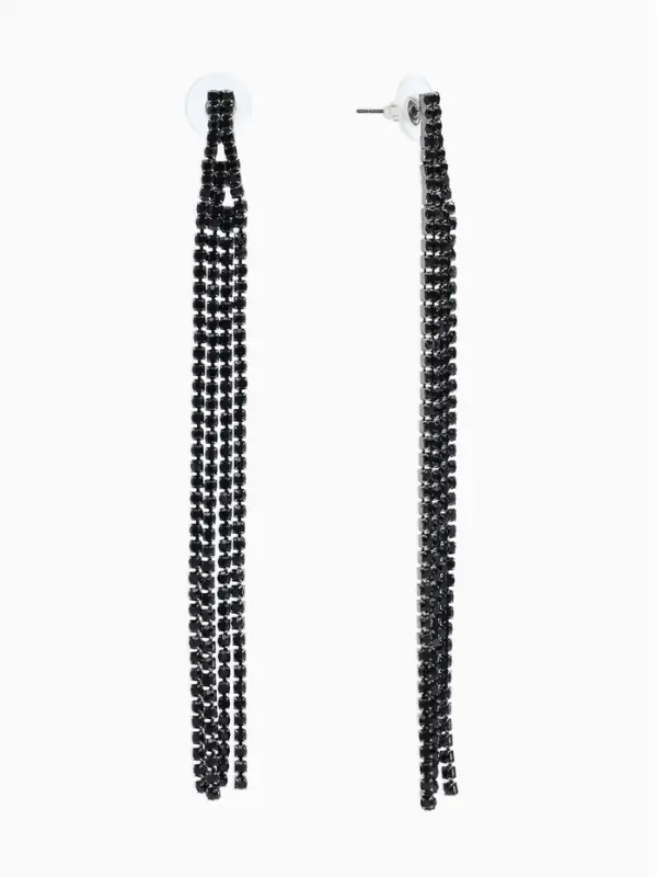 Серьги висячие со стразами &laquo;Лёд&raquo;, 4 нити, чёрные, 11.5 см