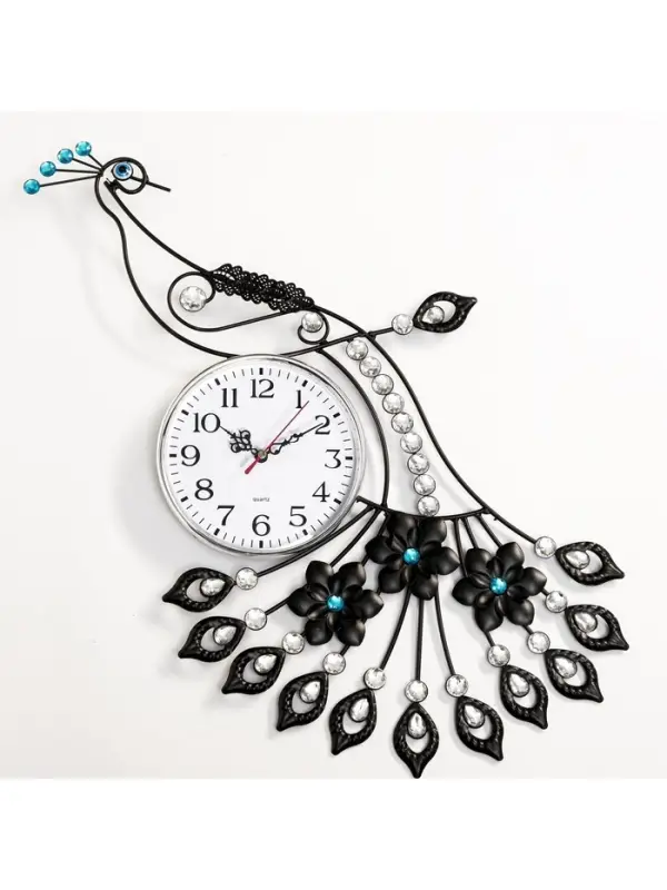 Часы настенные интерьерные &laquo;Павлин со стразами&raquo;, серия: Ажур, бесшумные, плавный ход, 46&times;47.5 см, d=15 см, от батарейки 1&times;АА