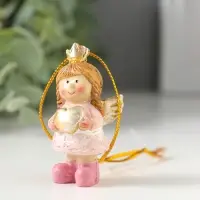 Сувенир полистоун "Малышка-ангел в розовом платье, с сердцем в руках" 3х2,5х5,5 см