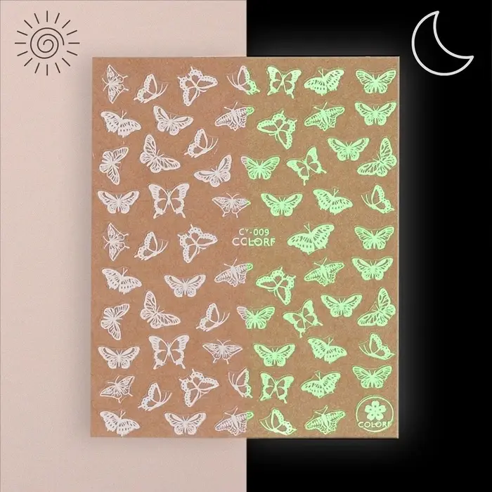 Наклейки для ногтей &laquo;Бабочки&raquo;, флуоресцентные, белые