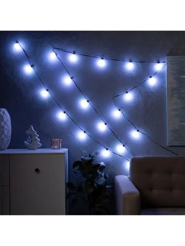 Умная гирлянда &laquo;Нить&raquo; 6 м с насадками &laquo;Шарики&raquo;, IP20, тёмная нить, 20 LED, свечение RGB, USB