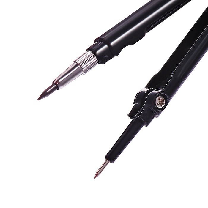 Циркуль металлический 120 мм, с колпачком, в пластиковой линейке 15 см, с запасными грифелями, МИКС