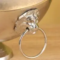 Салатник "Лев с кольцом" на ножке, алюминий (никелевое покрытие) 24х33х13,5 см