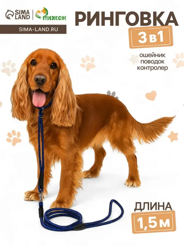 Ринговка для собак, 150&times;0.6 см, с вертлюгом, синяя, чёрная