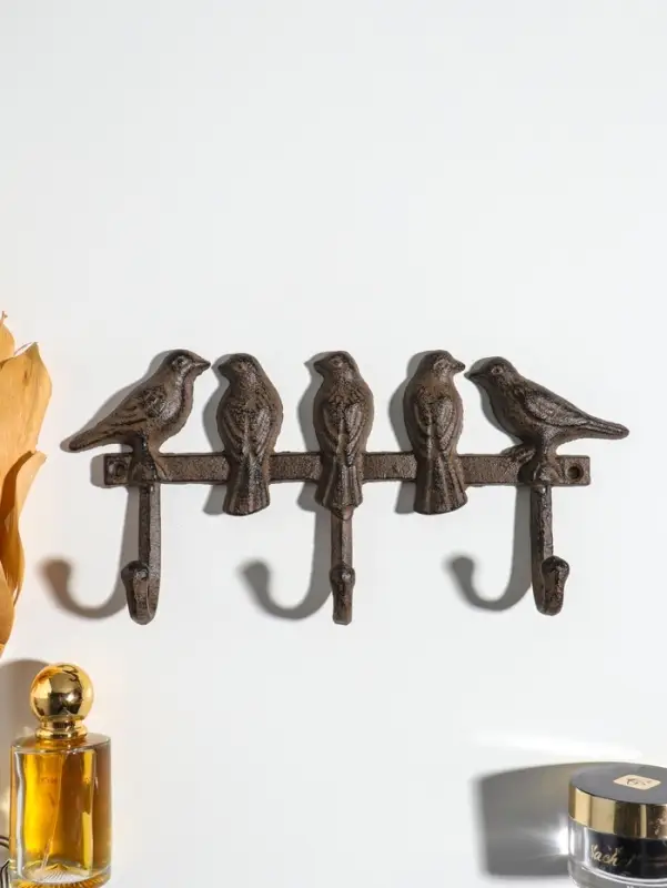 Крючки настенные &laquo;Пять птиц&raquo;, ключница декоративная, чугун, 27.5&times;13&times;4.5 см