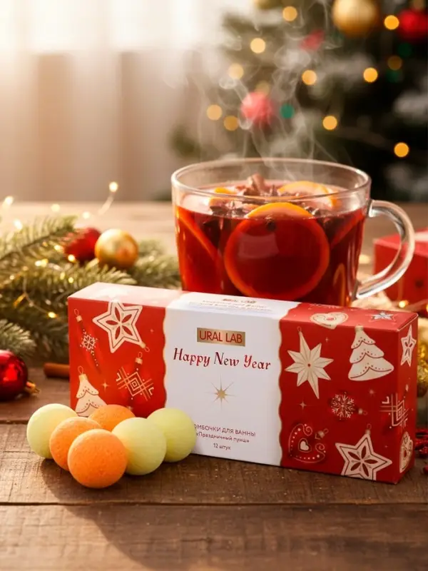 Бомбочки для ванны Happy New Year, аромат праздничный пунш, набор 12 шт. &times; 20 г, URAL LAB
