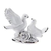 Сувенир "2 голубка с розой" белые со стразой мини 6,7х9,2х3 см