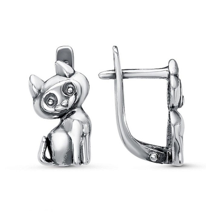 Серьги детские «Котик», посеребрение с оксидированием Серьги детские «Котик», посеребрение с оксидированием