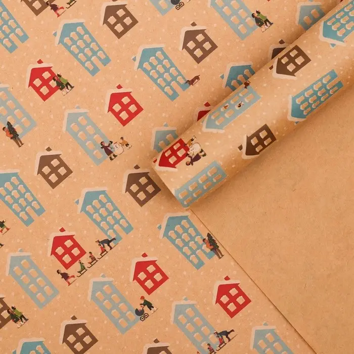 Бумага упаковочная крафтовая &laquo;Домики&raquo;, 50 х 70 см