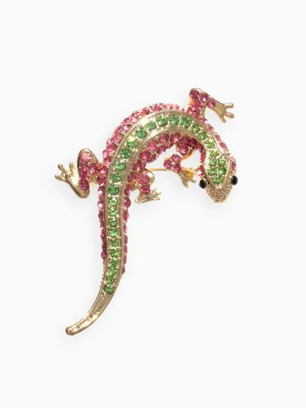 Брошь &laquo;Ящерица тропическая&raquo;, розовый, зелёная в золоте
