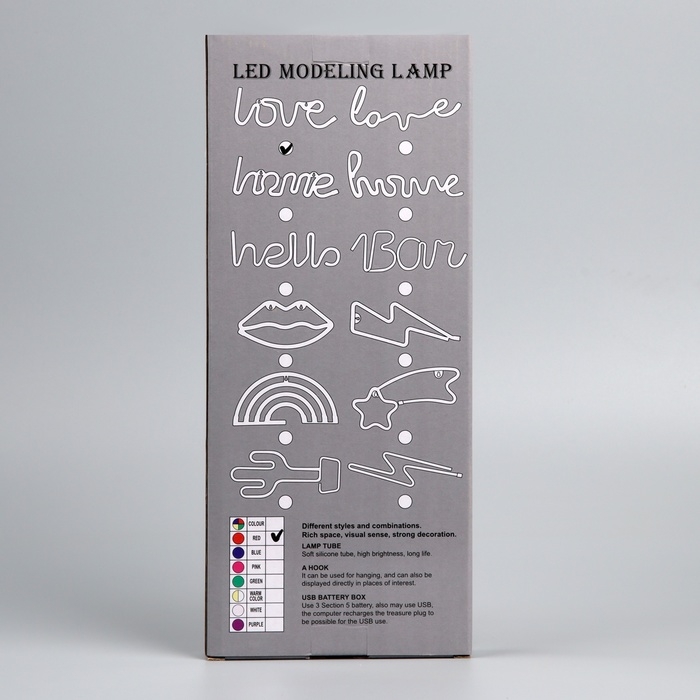 Неоновая вывеска «Любовь» 35 x 13 см, батарейки AAx3 (нет в комплекте) + USB, свечение красное