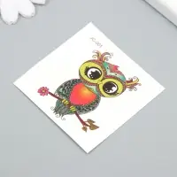 Переводная тату на тело цветная «Совушка на ветке с цветком», 6×6 см