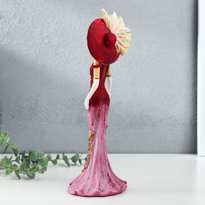 Сувенир полистоун  Сувенир полистоун "Леди в розовом платье, в шляпе, с зонтом" 11,5х9,5х28,5 см