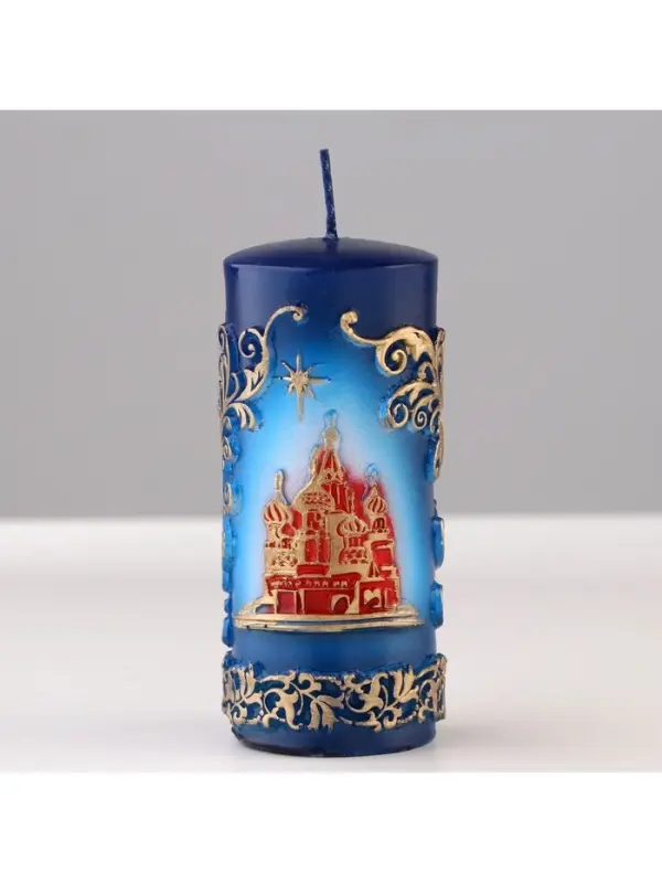 Свеча - цилиндр &laquo;С Храмом, резной&raquo;, 4.3&times;4.3&times;9.5 см
