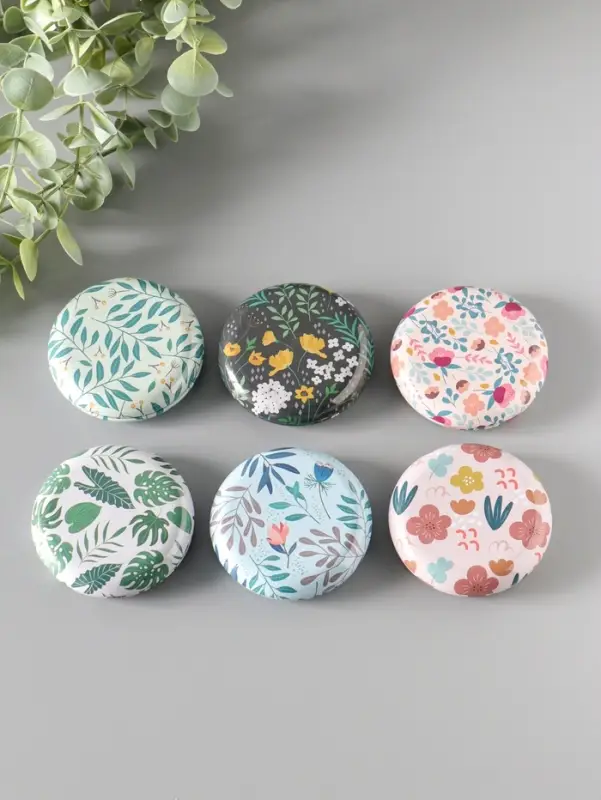 Шкатулка металл круглая "Цветы и листья" набор 12 шт 6,8х6,8х1,7 см