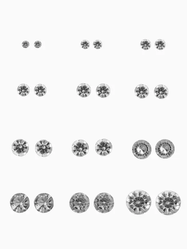 Серьги пусеты One year, 12 пар, классика, белые в серебре