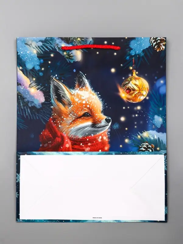Пакет подарочный новогодний ламинированный, «Лиса» , 26×12×32 см