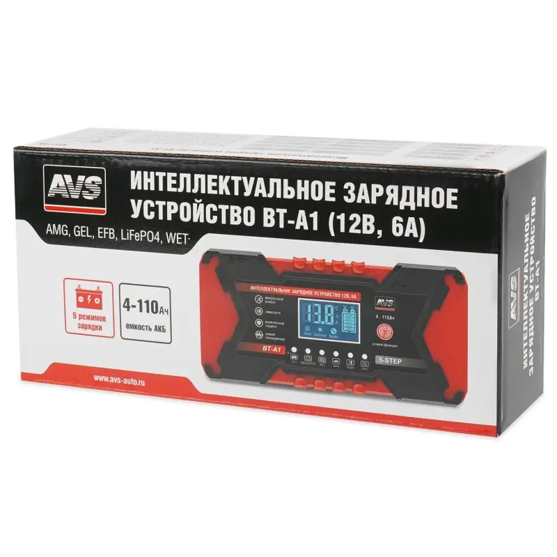 Интеллектуальное зарядное устройство для автомобильного аккумулятора AVS BT-A1 (6A) 12V