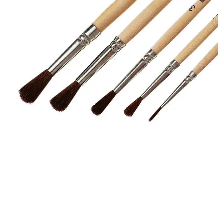 Набор кистей для рисования, пони, 5 штук: №: 1, 2, 3, 4, 5, Calligrata, круглые, деревянная ручка, в пенале