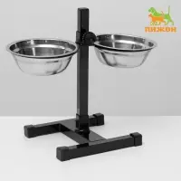 Подставка с мисками, 2&times;500 мл, высота 30 см, разборная, чёрная