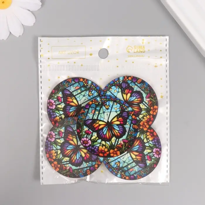 Декор для творчества дерево Декор для творчества дерево "Цветочная бабочка. Витраж" 4,6х4,6х0,3 см