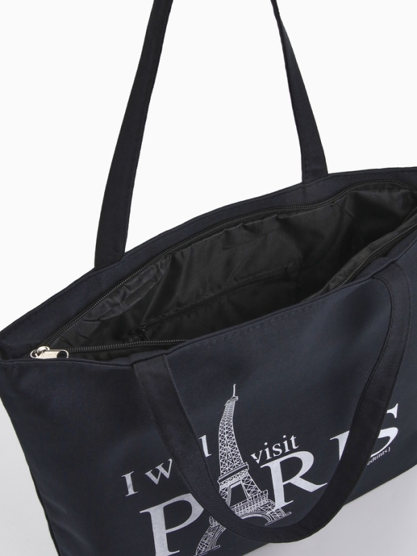 Шопер PARIS, 42*9*32, отдел на молнии, подклад, черный/белый Шопер PARIS, 42*9*32, отдел на молнии, подклад, черный/белый