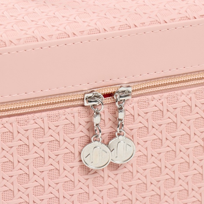 Шкатулка кожзам с зеркалом  Шкатулка кожзам с зеркалом "Вязка. Розовый" набор 3 шт 21х13,5х13;18,5х10,5х10;16,5х15х23 см