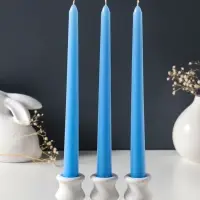 Набор свечей античных 25 см, 3 шт., 58 г, 7 ч, пастельно-голубой