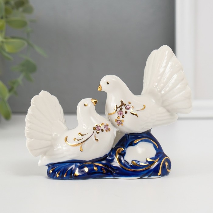 Сувенир керамика Сувенир керамика "2 голубка" кобальт, стразы 9,2х12х6 см