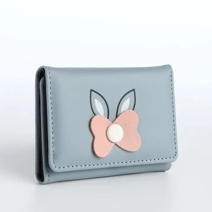 Кошелёк &laquo;Цветочек&raquo;, маленький, для девочки, на кнопке, голубой