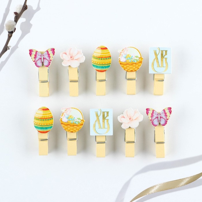 Набор прищепок для украшения вербы &laquo;Со Светлой Пасхой&raquo;, 10 х 12 см.