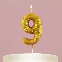 Свеча для торта, цифра, блестящая «9», золото, 9,5 х 4 см